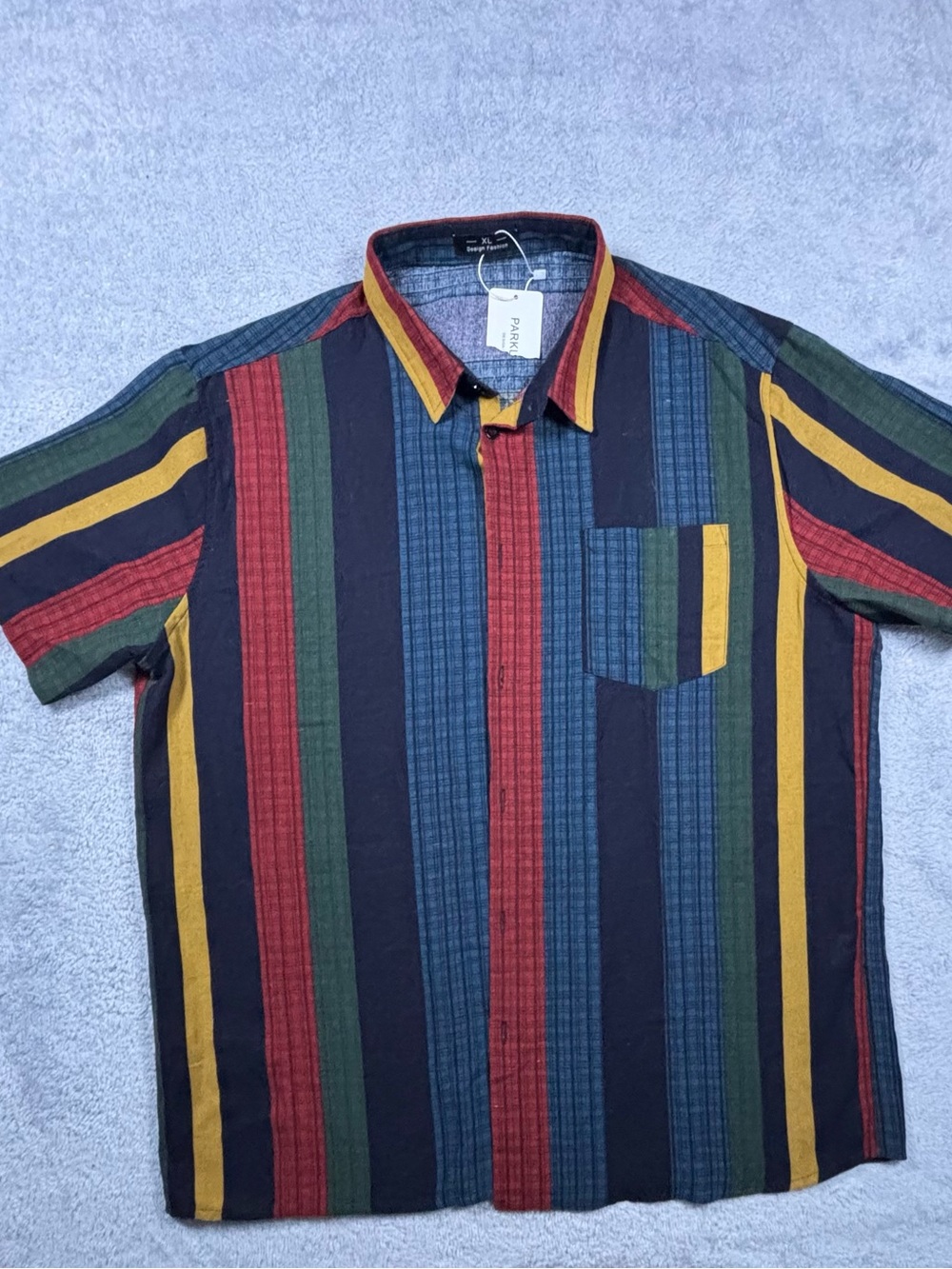 Men's Short Sleeve Stripe Button-Up Shirt - Multi
